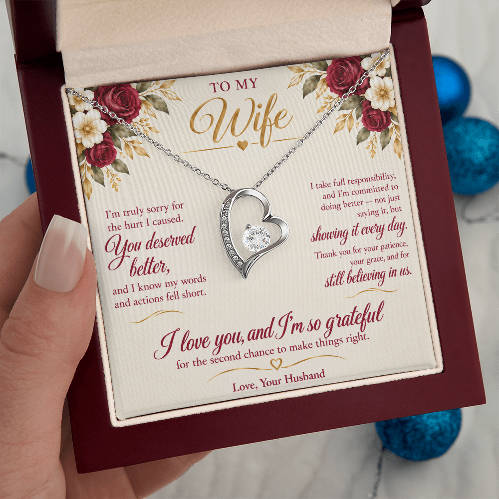 To My Wife Necklace — Forever Love Heart Pendant with Message Card | I'm Sorry Apology Gift for Wife