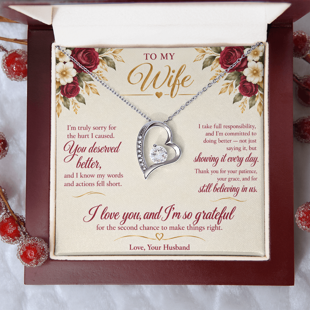 To My Wife Necklace — Forever Love Heart Pendant with Message Card | I'm Sorry Apology Gift for Wife