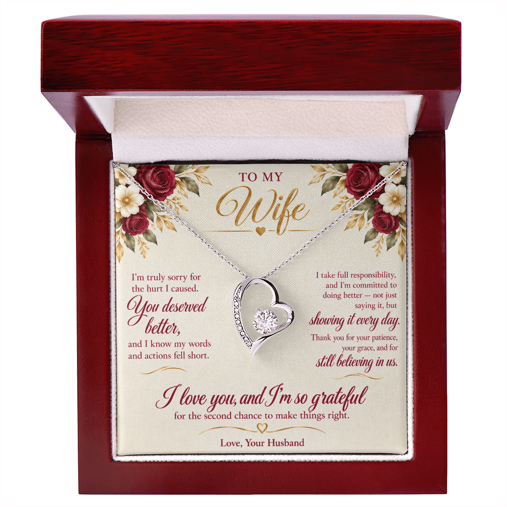 To My Wife Necklace — Forever Love Heart Pendant with Message Card | I'm Sorry Apology Gift for Wife