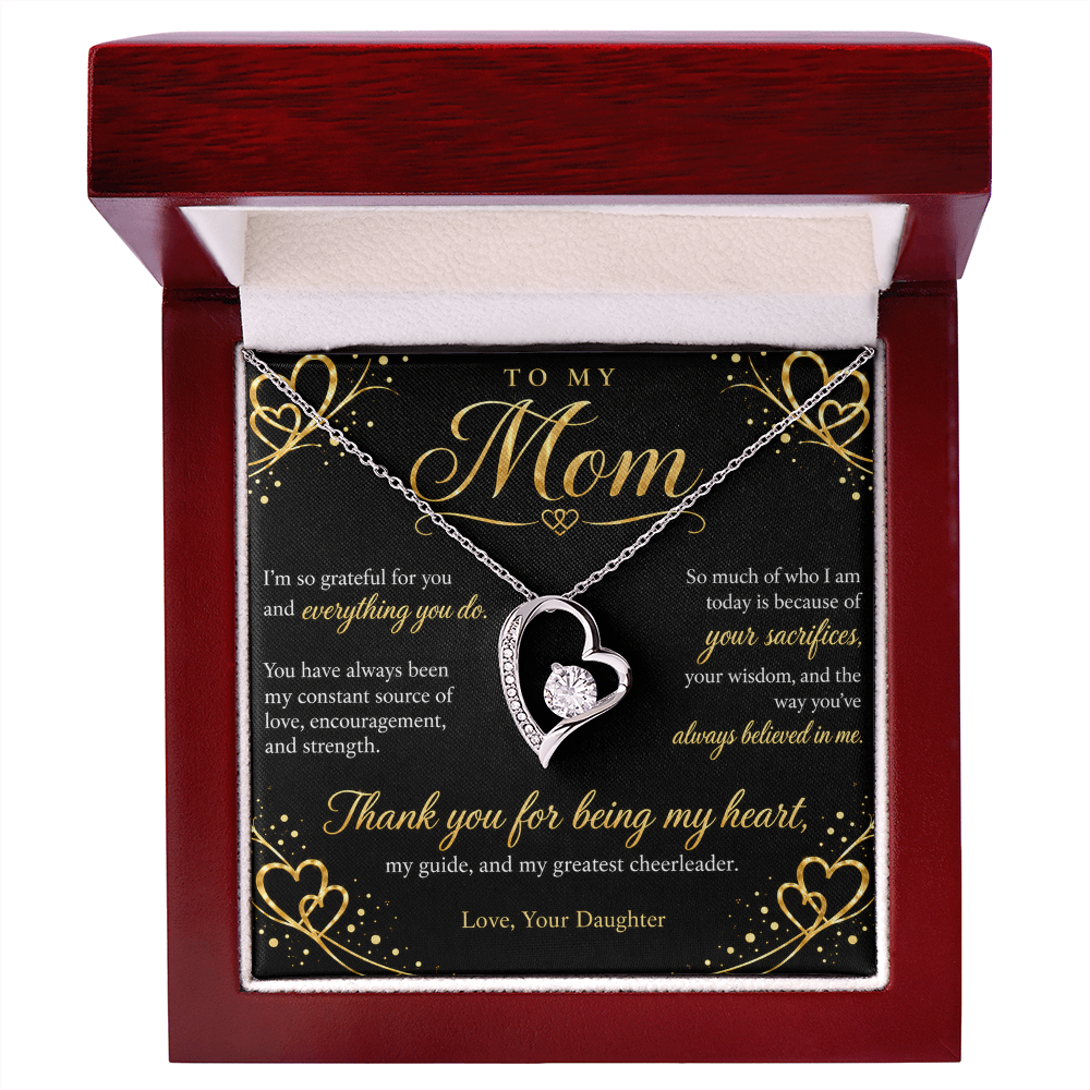 To My Mom Necklace — Forever Love Heart Pendant with Message Card | Gift for Mom from Daughter (Midnight Gold Hearts)