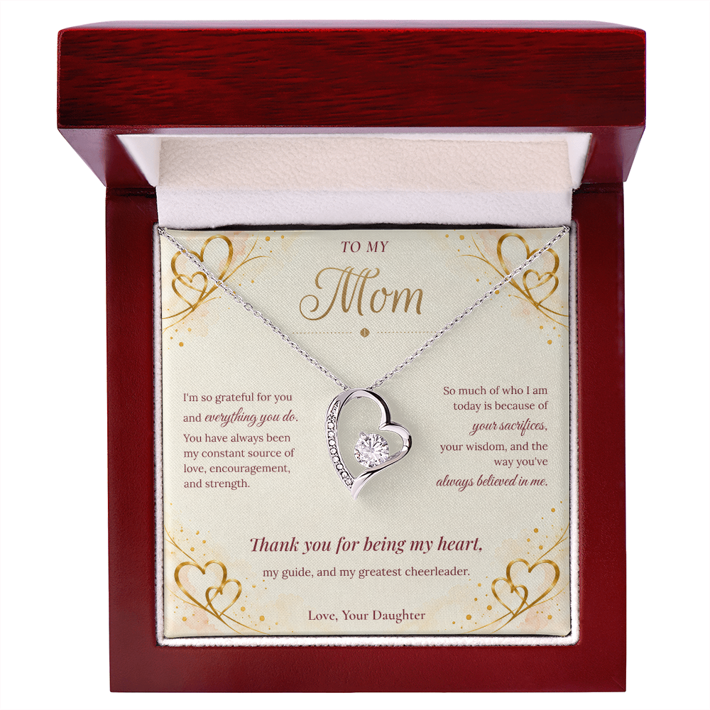 To My Mom Necklace — Forever Love Heart Pendant with Message Card | Christmas Gift for Mom (From Daughter – Gold Hearts)