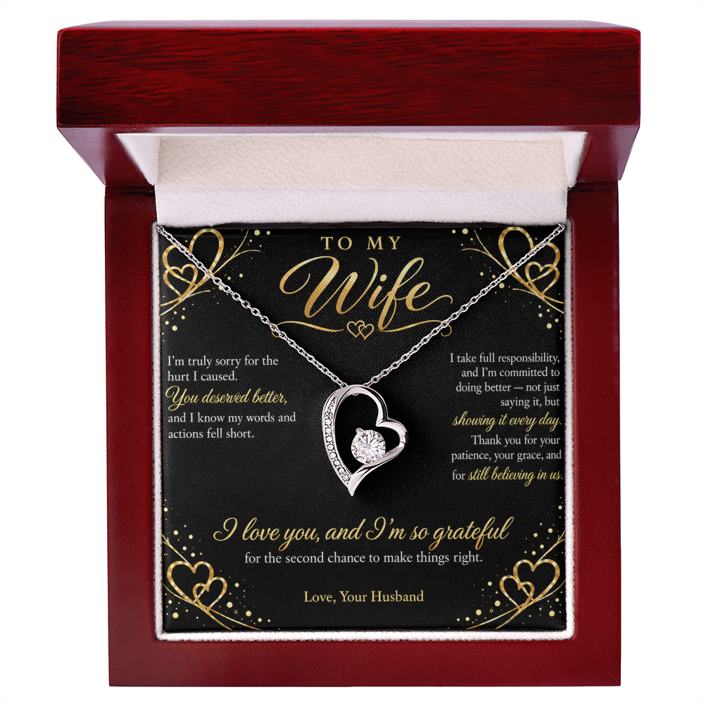 To My Wife Necklace — Forever Love Heart Pendant with Apology Message Card | I'm Sorry Gift for Wife (Midnight Gold Hearts)