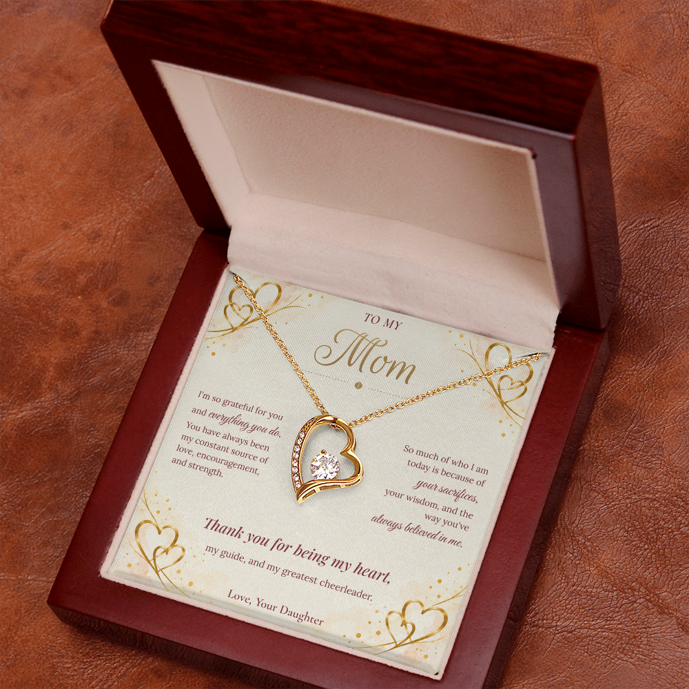 To My Mom Necklace — Forever Love Heart Pendant with Message Card | Christmas Gift for Mom (From Daughter – Gold Hearts)