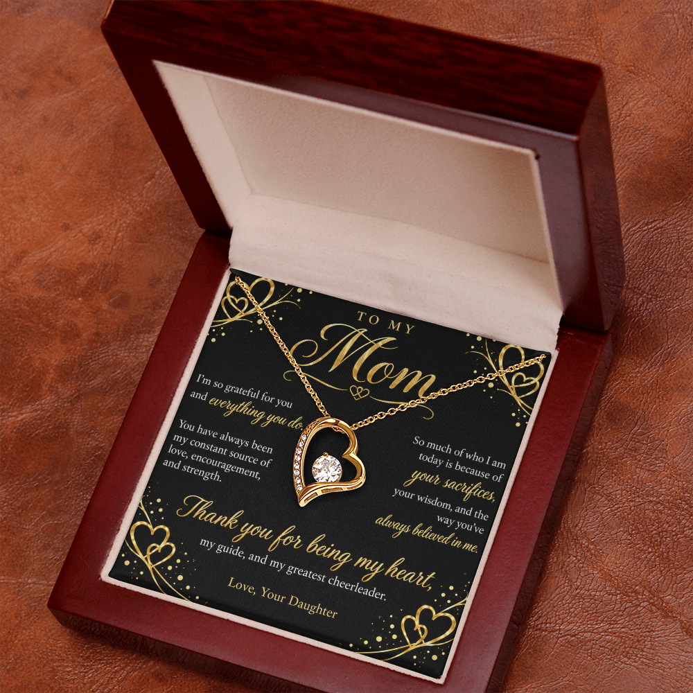 To My Mom Necklace — Forever Love Heart Pendant with Message Card | Gift for Mom from Daughter (Midnight Gold Hearts)