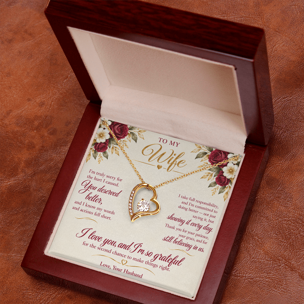 To My Wife Necklace — Forever Love Heart Pendant with Message Card | I'm Sorry Apology Gift for Wife