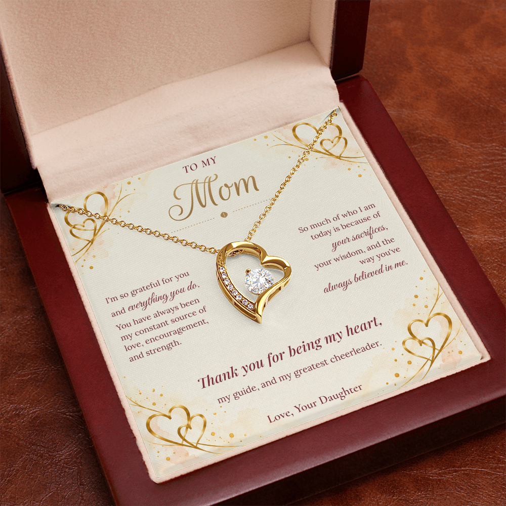 To My Mom Necklace — Forever Love Heart Pendant with Message Card | Christmas Gift for Mom (From Daughter – Gold Hearts)