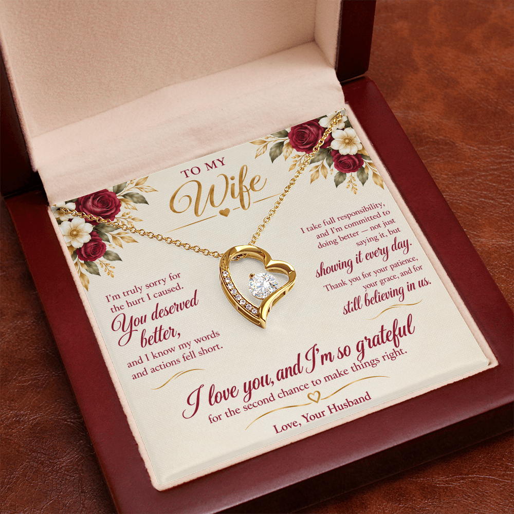 To My Wife Necklace — Forever Love Heart Pendant with Message Card | I'm Sorry Apology Gift for Wife