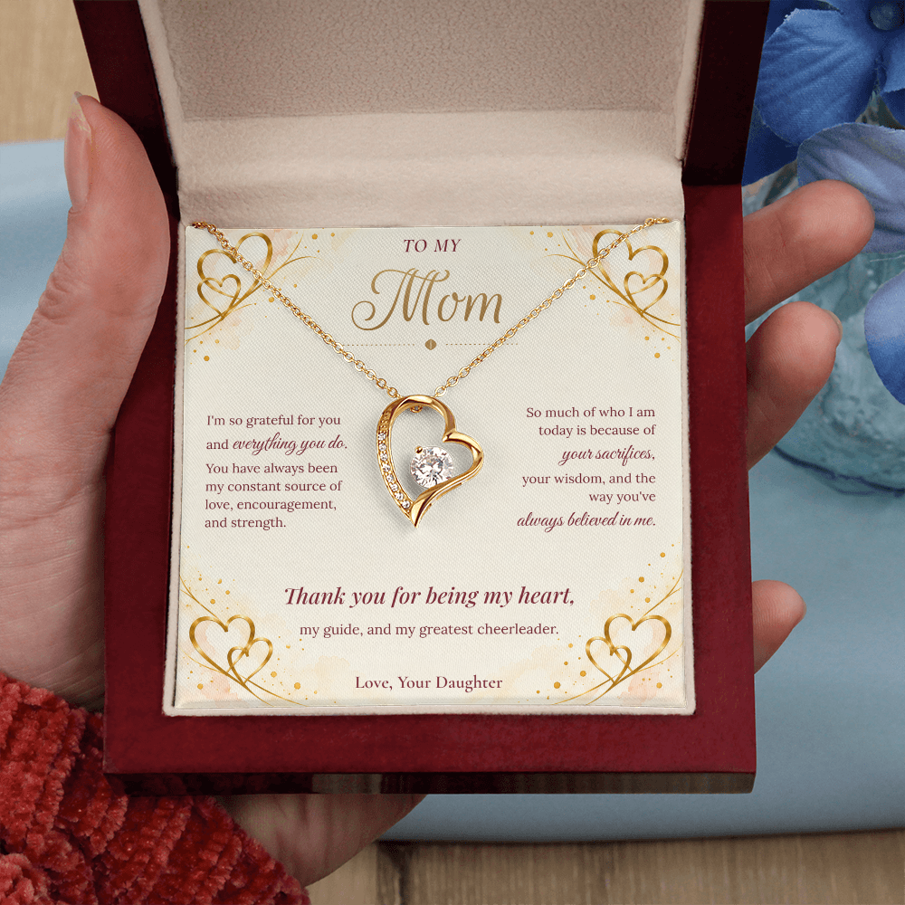 To My Mom Necklace — Forever Love Heart Pendant with Message Card | Christmas Gift for Mom (From Daughter – Gold Hearts)