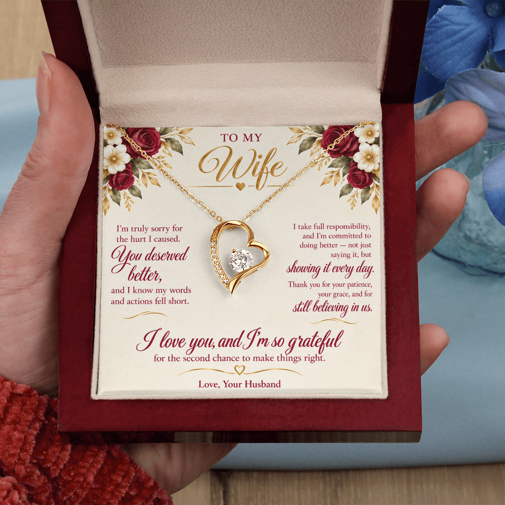 To My Wife Necklace — Forever Love Heart Pendant with Message Card | I'm Sorry Apology Gift for Wife