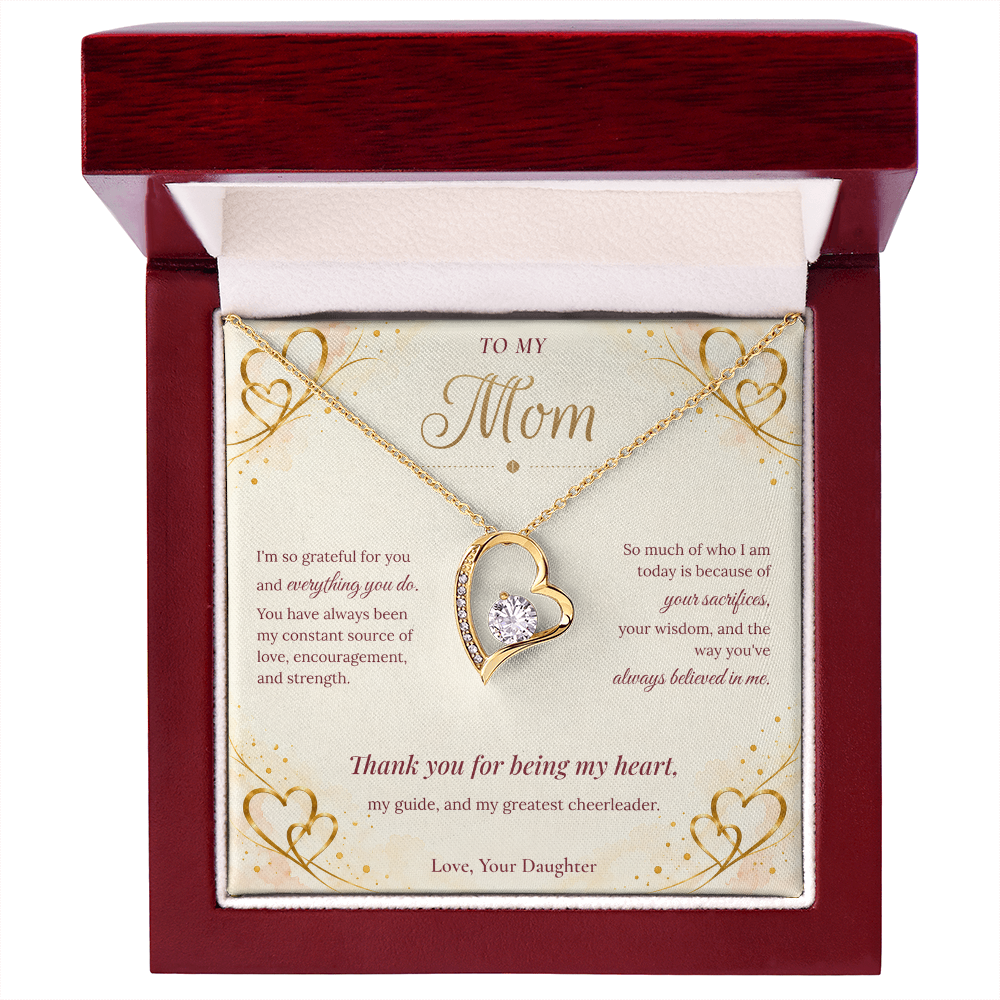 To My Mom Necklace — Forever Love Heart Pendant with Message Card | Christmas Gift for Mom (From Daughter – Gold Hearts)