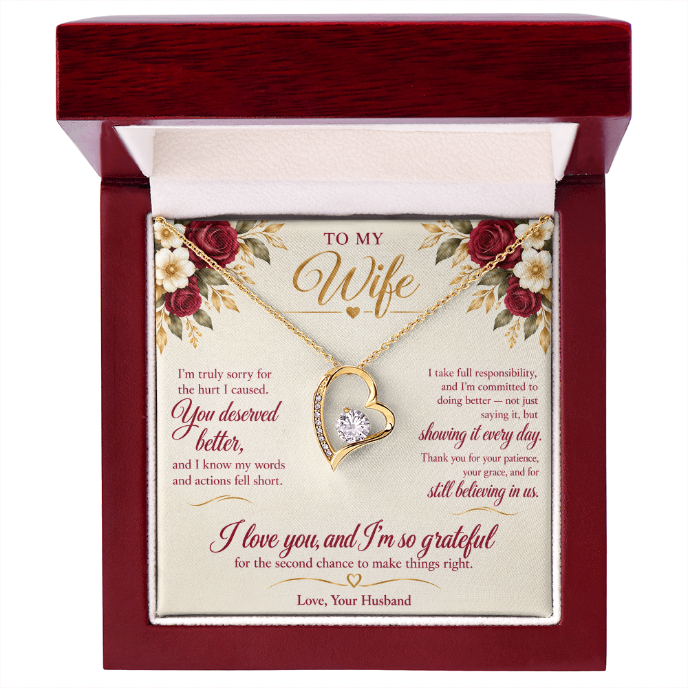 To My Wife Necklace — Forever Love Heart Pendant with Message Card | I'm Sorry Apology Gift for Wife