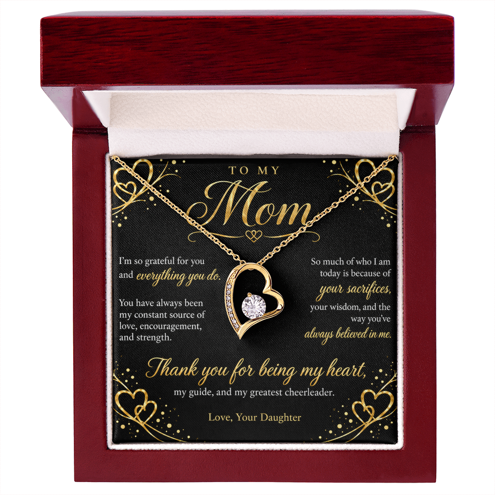 To My Mom Necklace — Forever Love Heart Pendant with Message Card | Gift for Mom from Daughter (Midnight Gold Hearts)