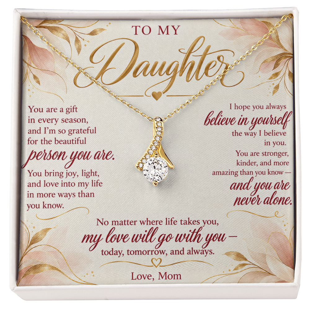 To My Daughter Necklace — Alluring Beauty Pendant with Message Card | Christmas Gift for Daughter (Love, Mom – Blush Floral)