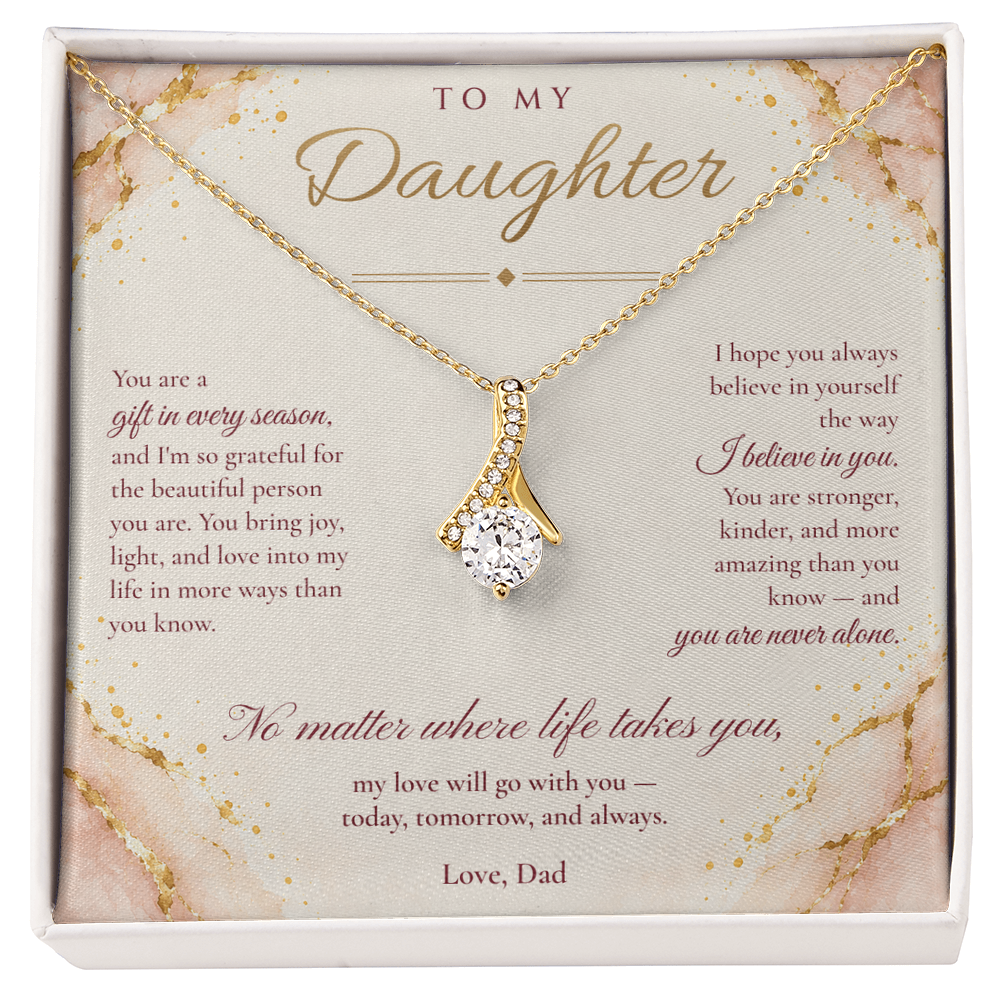 To My Daughter Necklace — Alluring Beauty Pendant with Message Card | Christmas Gift for Daughter (Love, Dad – Blush Marble)