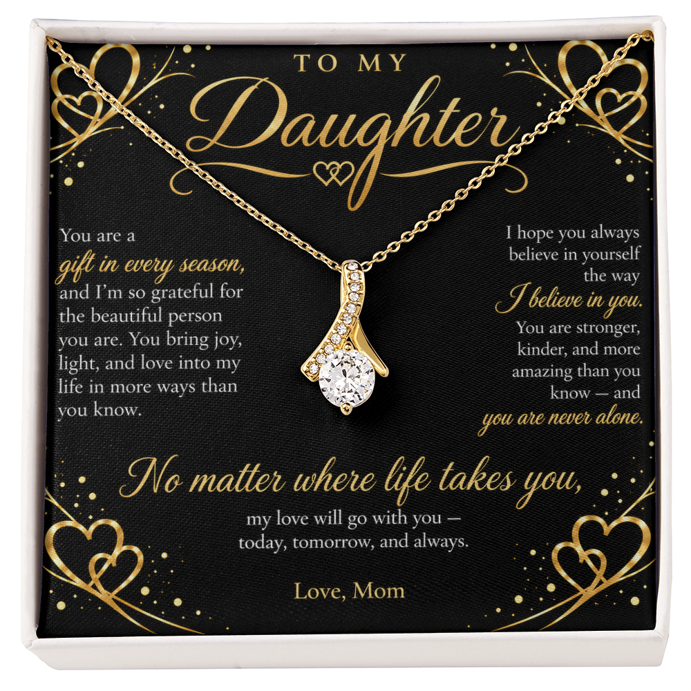 To My Daughter Necklace — Alluring Beauty Pendant with Message Card | Gift for Daughter from Mom (Midnight Gold Hearts)