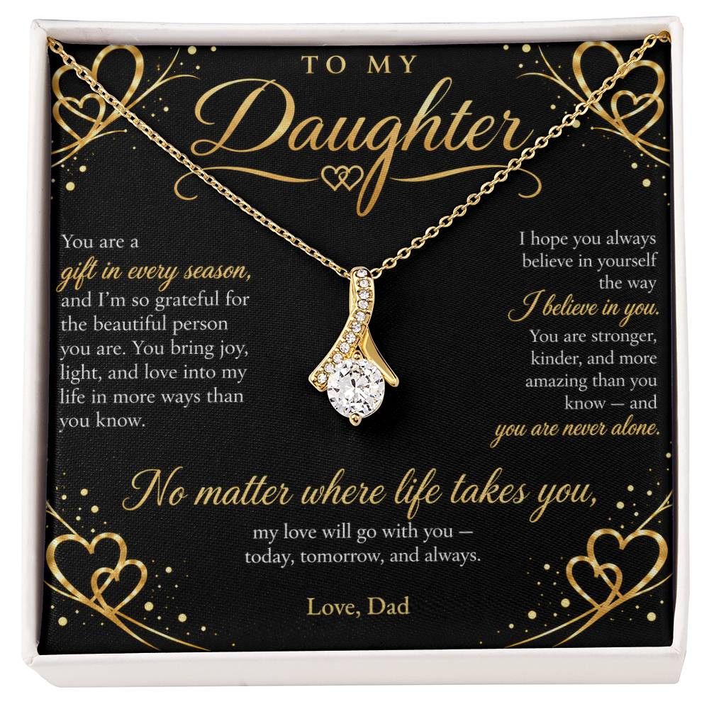 To My Daughter Necklace — Alluring Beauty Pendant with Message Card | Gift for Daughter from Dad (Midnight Gold Hearts)