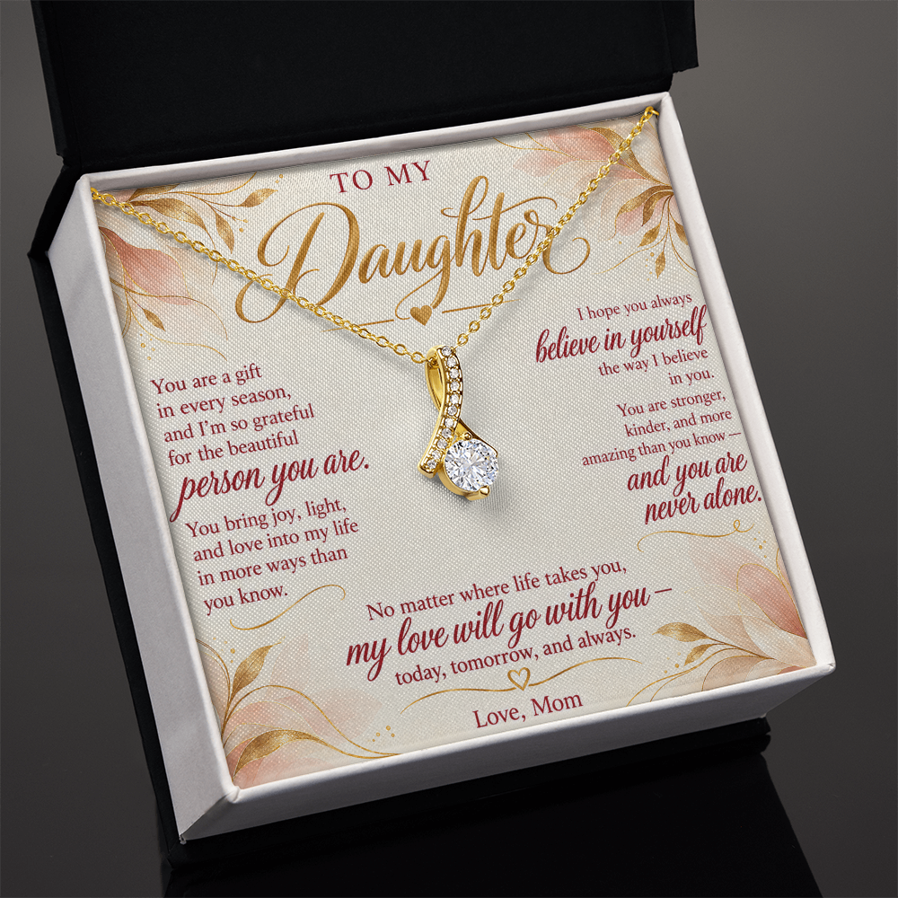 To My Daughter Necklace — Alluring Beauty Pendant with Message Card | Christmas Gift for Daughter (Love, Mom – Blush Floral)