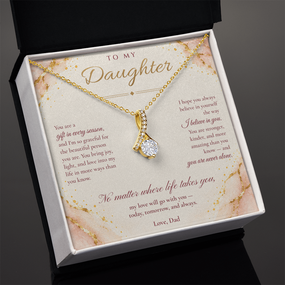 To My Daughter Necklace — Alluring Beauty Pendant with Message Card | Christmas Gift for Daughter (Love, Dad – Blush Marble)
