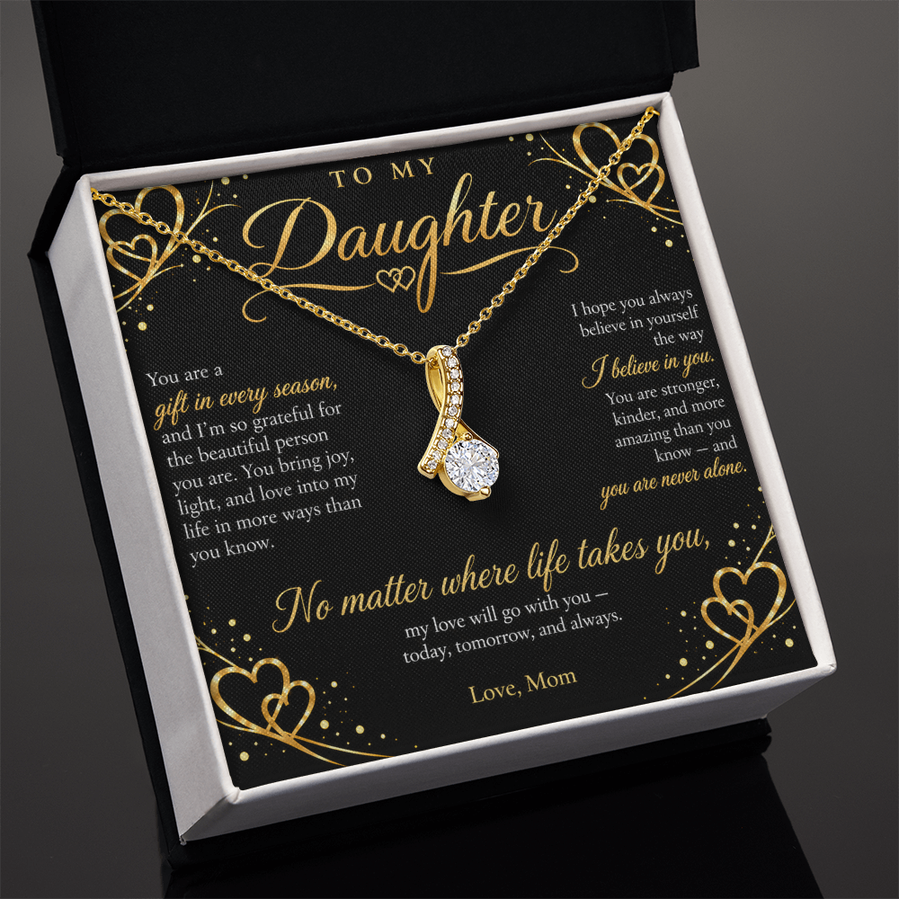 To My Daughter Necklace — Alluring Beauty Pendant with Message Card | Gift for Daughter from Mom (Midnight Gold Hearts)