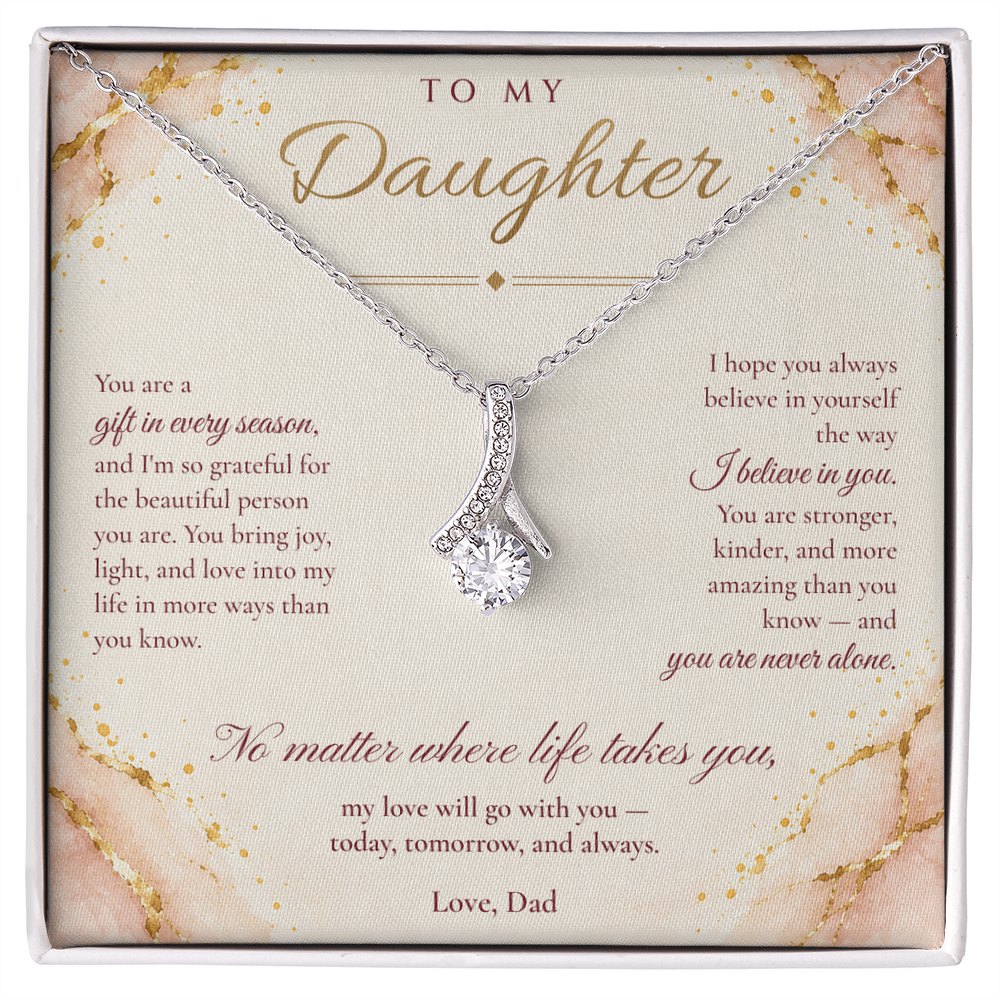 To My Daughter Necklace — Alluring Beauty Pendant with Message Card | Christmas Gift for Daughter (Love, Dad – Blush Marble)