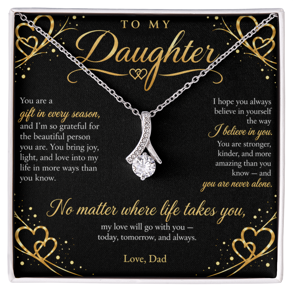 To My Daughter Necklace — Alluring Beauty Pendant with Message Card | Gift for Daughter from Dad (Midnight Gold Hearts)