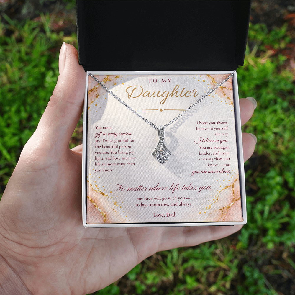 To My Daughter Necklace — Alluring Beauty Pendant with Message Card | Christmas Gift for Daughter (Love, Dad – Blush Marble)