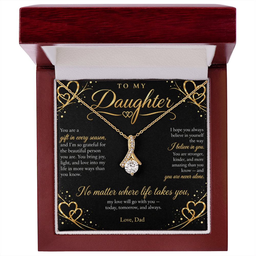 To My Daughter Necklace — Alluring Beauty Pendant with Message Card | Gift for Daughter from Dad (Midnight Gold Hearts)