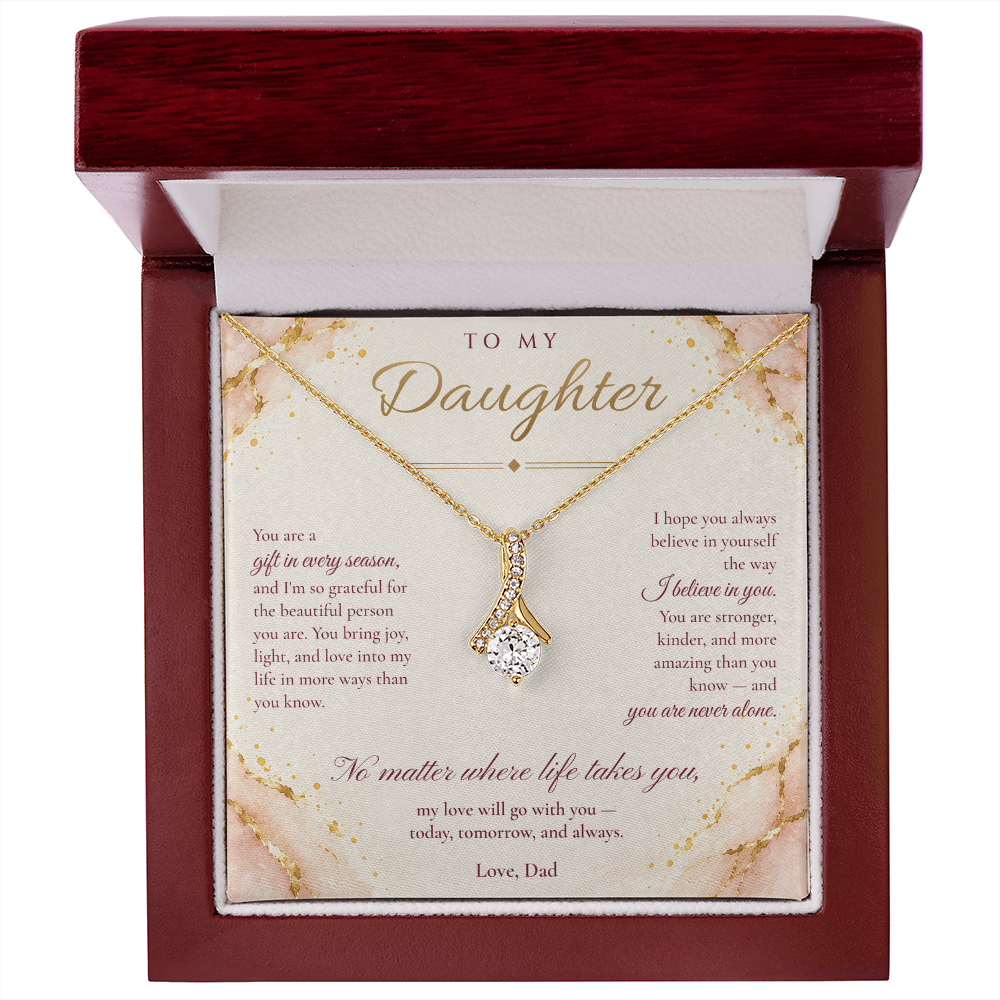To My Daughter Necklace — Alluring Beauty Pendant with Message Card | Christmas Gift for Daughter (Love, Dad – Blush Marble)