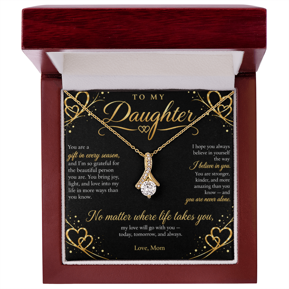 To My Daughter Necklace — Alluring Beauty Pendant with Message Card | Gift for Daughter from Mom (Midnight Gold Hearts)