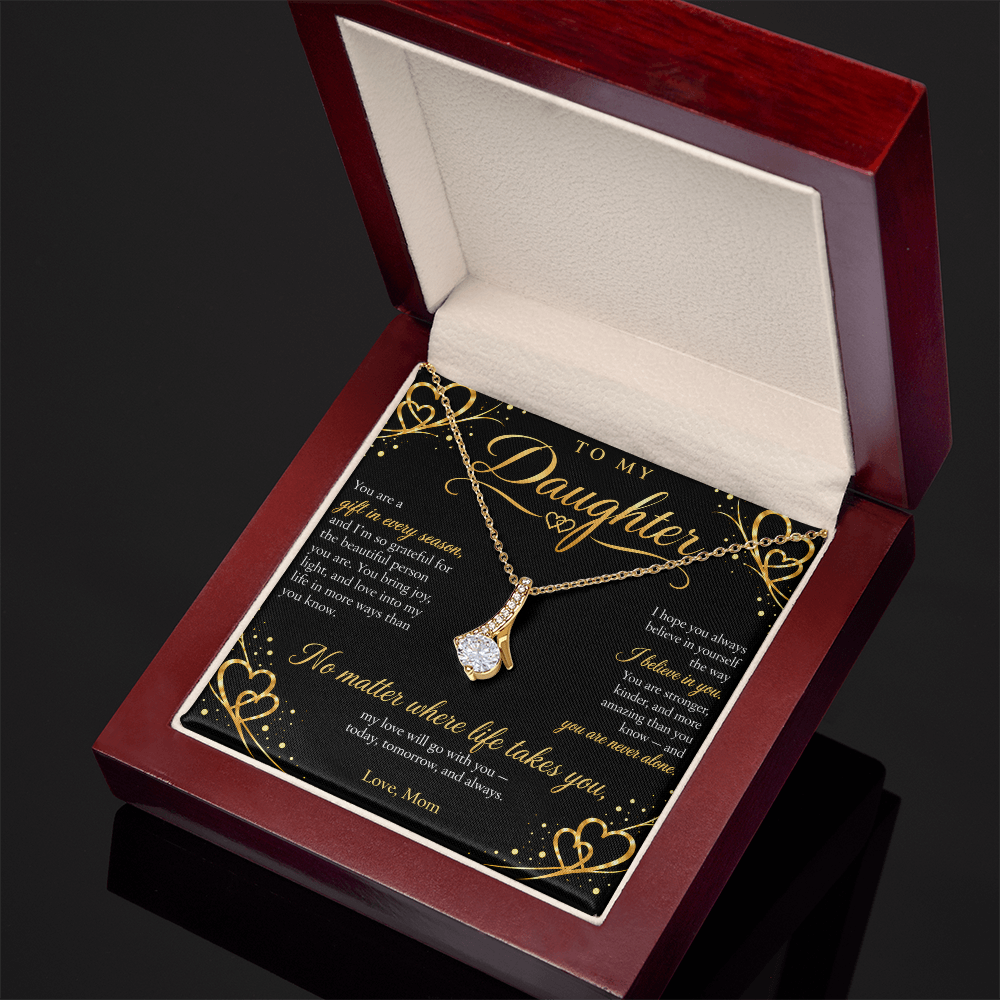 To My Daughter Necklace — Alluring Beauty Pendant with Message Card | Gift for Daughter from Mom (Midnight Gold Hearts)