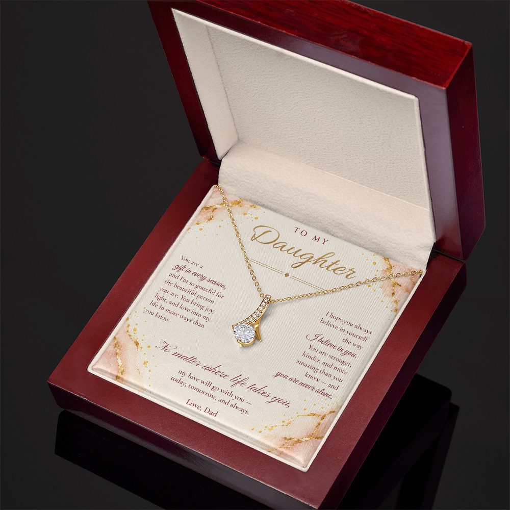 To My Daughter Necklace — Alluring Beauty Pendant with Message Card | Christmas Gift for Daughter (Love, Dad – Blush Marble)