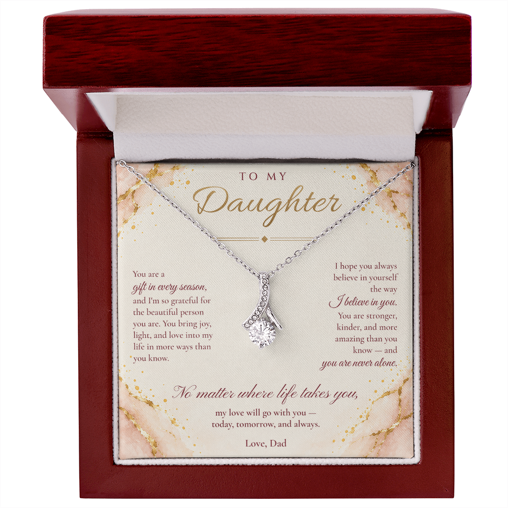 To My Daughter Necklace — Alluring Beauty Pendant with Message Card | Christmas Gift for Daughter (Love, Dad – Blush Marble)