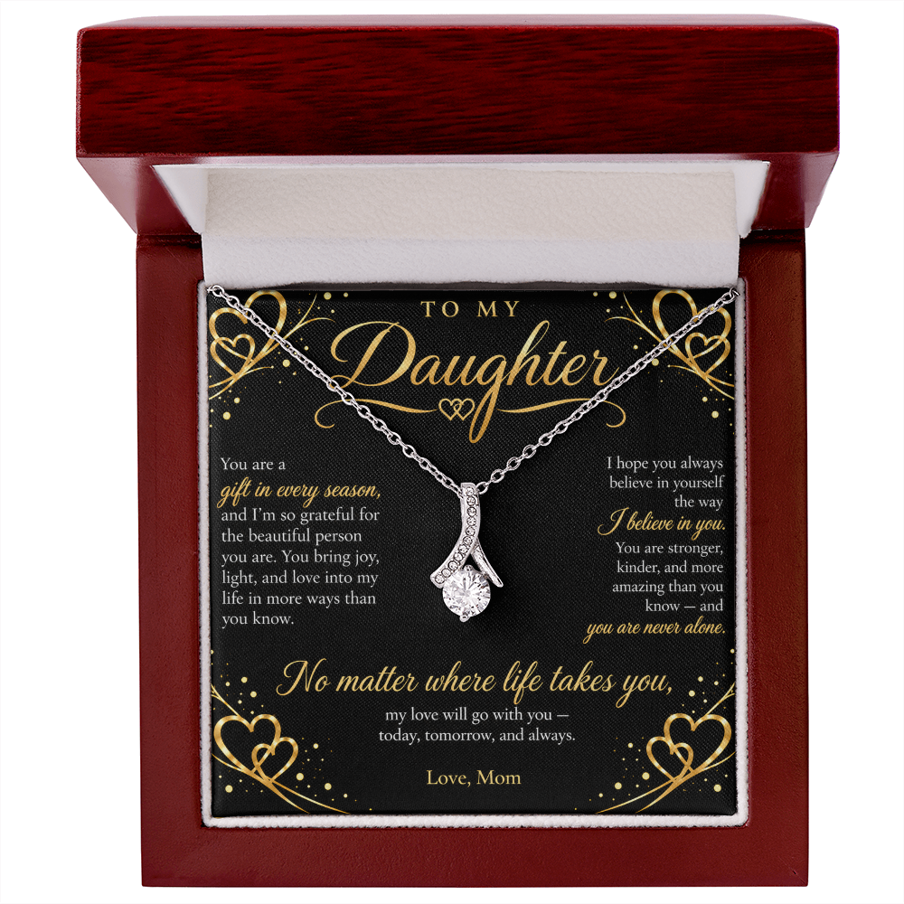 To My Daughter Necklace — Alluring Beauty Pendant with Message Card | Gift for Daughter from Mom (Midnight Gold Hearts)