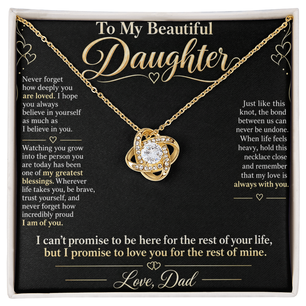 To My Daughter Necklace — Love Knot Pendant with Message Card | Christmas Gift for Daughter (Love, Dad)