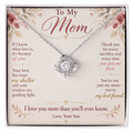 To My Mom Necklace — Love Knot Pendant with Message Card | Christmas Gift for Mom (From Son)