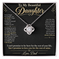 To My Daughter Necklace — Love Knot Pendant with Message Card | Christmas Gift for Daughter (Love, Dad)