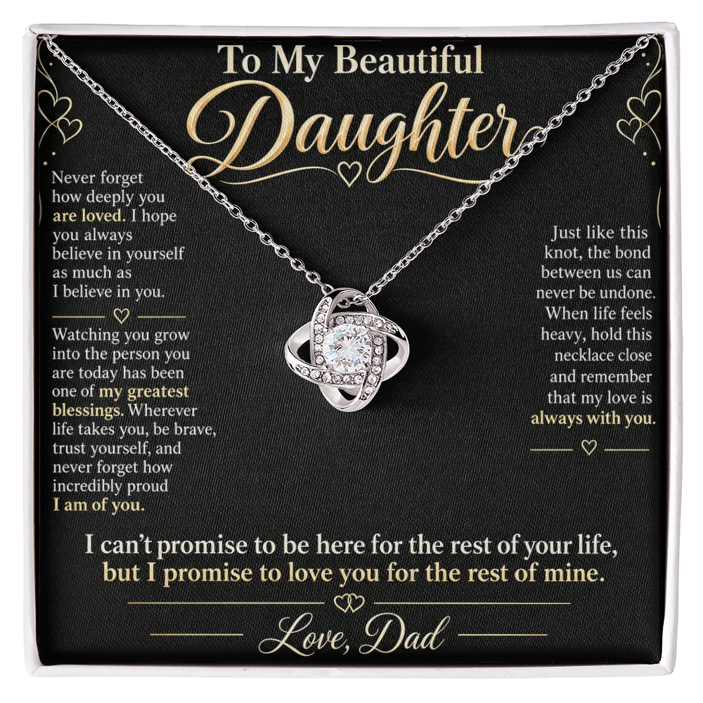 To My Daughter Necklace — Love Knot Pendant with Message Card | Christmas Gift for Daughter (Love, Dad)