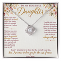 To My Daughter Necklace — Love Knot Pendant with Message Card | Christmas Gift for Daughter (Love, Mom)