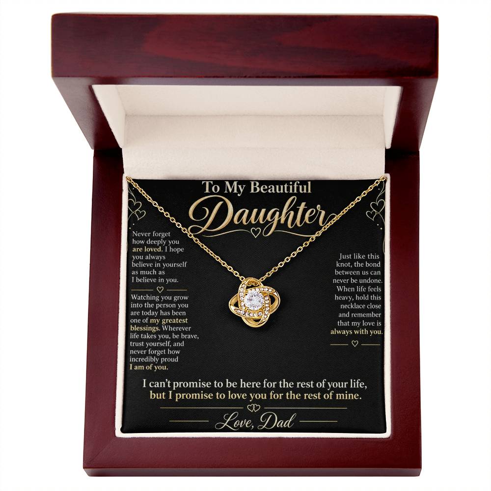To My Daughter Necklace — Love Knot Pendant with Message Card | Christmas Gift for Daughter (Love, Dad)