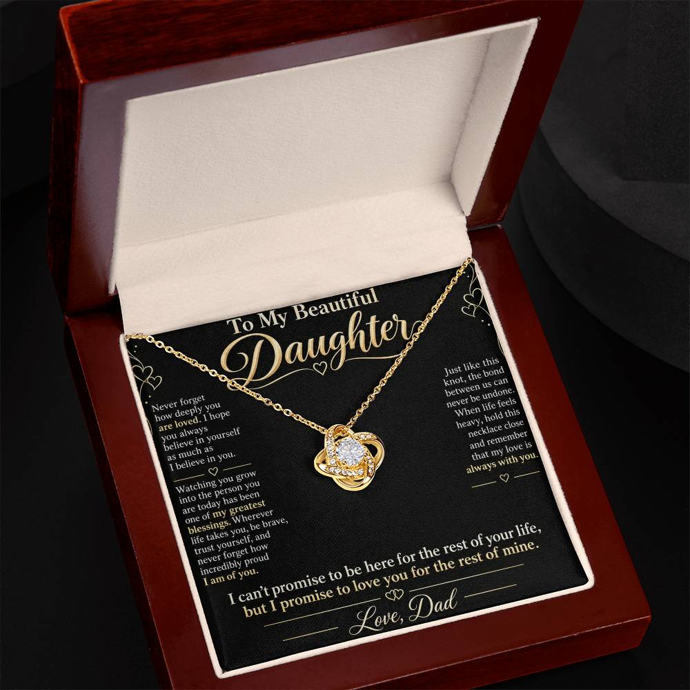 To My Daughter Necklace — Love Knot Pendant with Message Card | Christmas Gift for Daughter (Love, Dad)