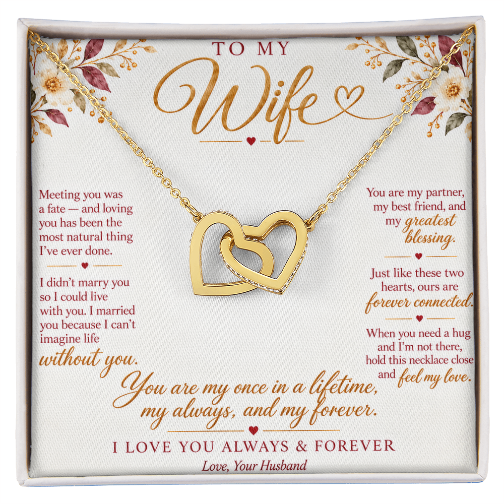 To My Wife Necklace — Interlocking Hearts Pendant with Message Card | Anniversary Gift for Wife