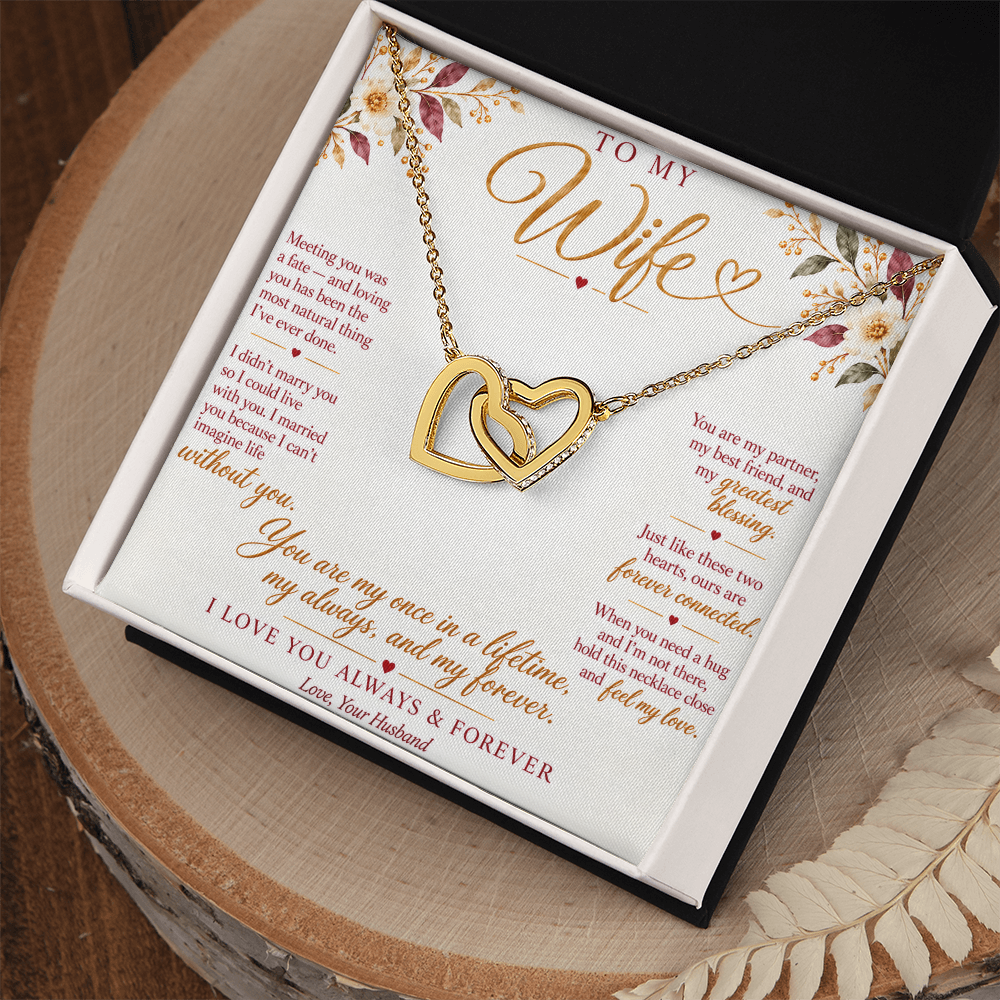 To My Wife Necklace — Interlocking Hearts Pendant with Message Card | Anniversary Gift for Wife
