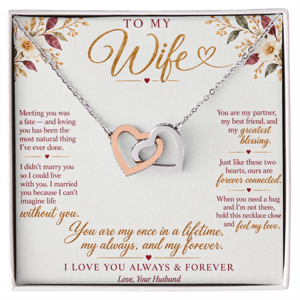 To My Wife Necklace — Interlocking Hearts Pendant with Message Card | Anniversary Gift for Wife