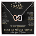 To My Wife Necklace — Interlocking Hearts Pendant with Message Card | Anniversary Gift for Wife (Midnight Black Card)