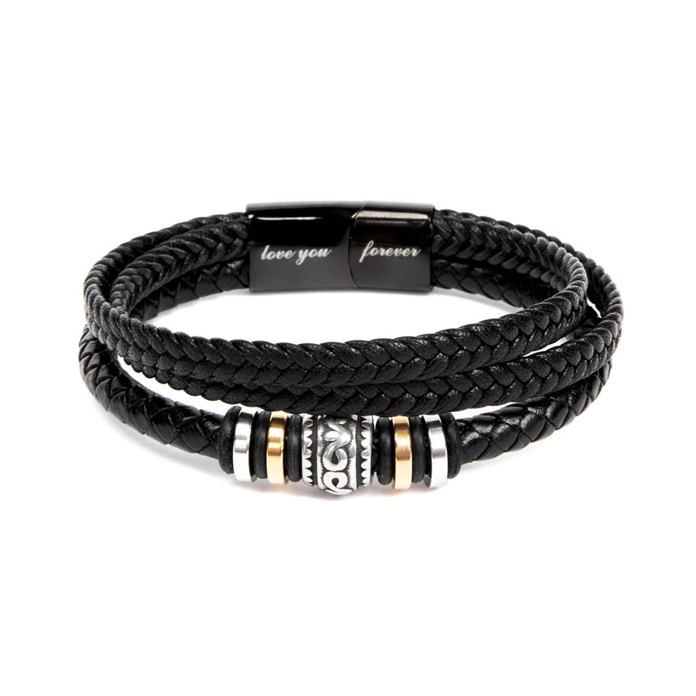 To My Man Bracelet — Leather Bracelet with Message Card | Christmas Gift for Him (Thank You for Being My Peace)