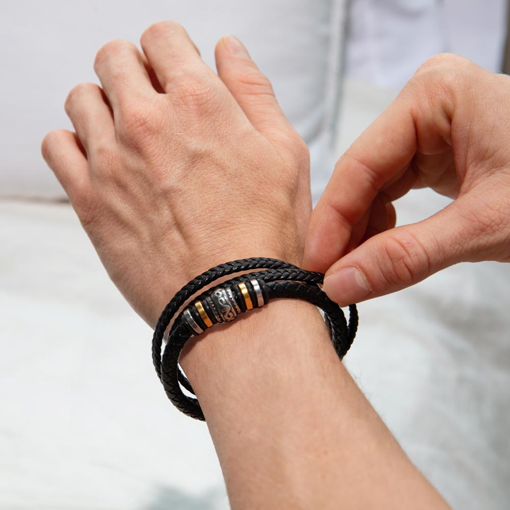 To My Man Bracelet — Leather Bracelet with Message Card | Christmas Gift for Him (Thank You for Being My Peace)
