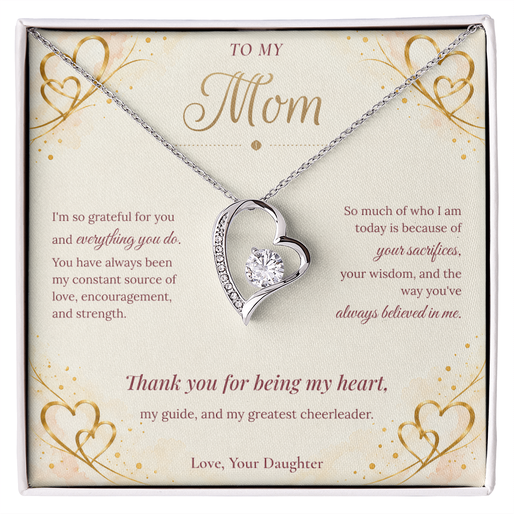 To My Mom Necklace — Forever Love Heart Pendant with Message Card | Christmas Gift for Mom (From Daughter – Gold Hearts)