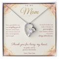 To My Mom Necklace — Forever Love Heart Pendant with Message Card | Christmas Gift for Mom (From Son – Blush Waves)
