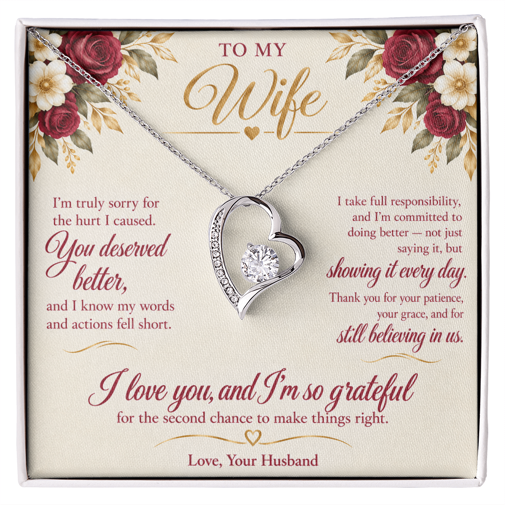 To My Wife Necklace — Forever Love Heart Pendant with Message Card | I'm Sorry Apology Gift for Wife