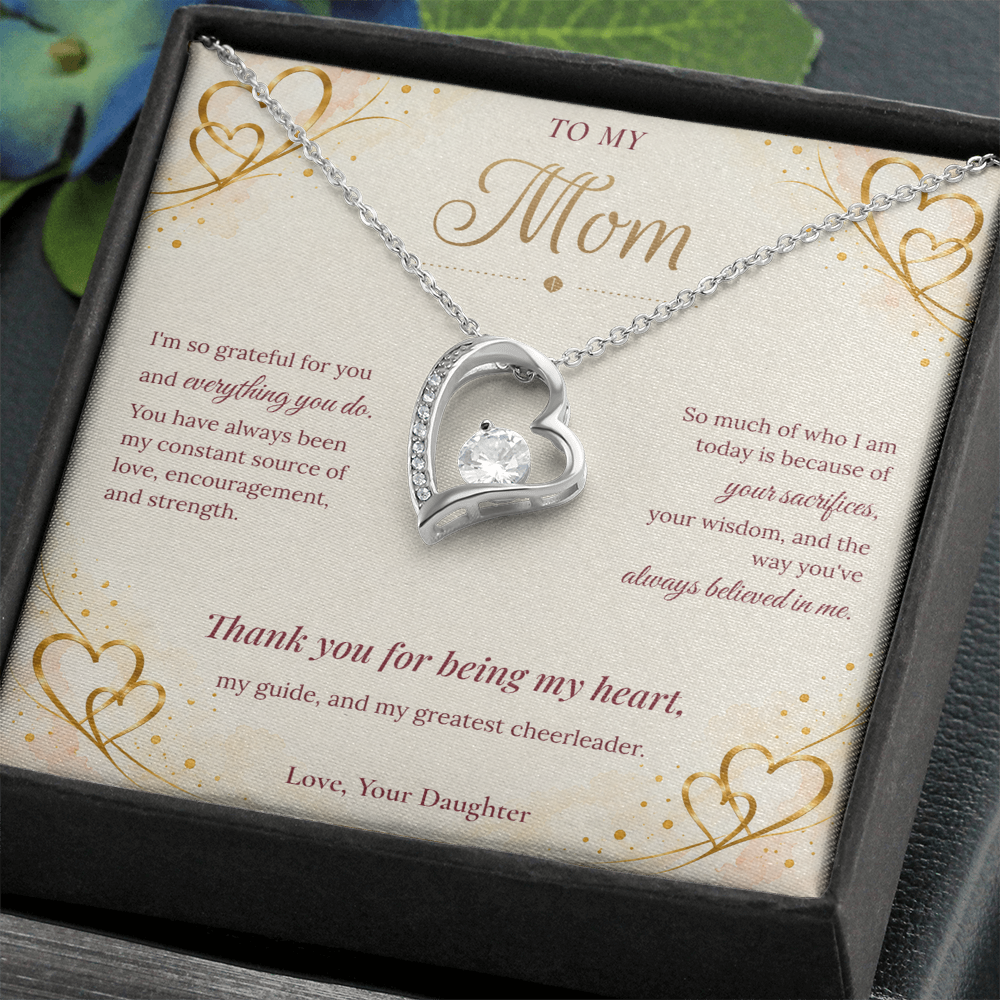 To My Mom Necklace — Forever Love Heart Pendant with Message Card | Christmas Gift for Mom (From Daughter – Gold Hearts)